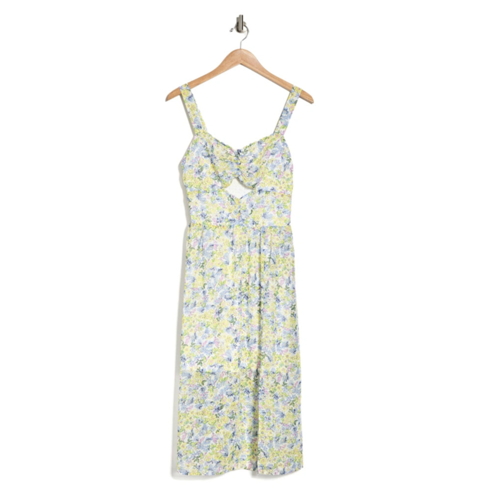 19 Cooper Cutout Floral Print Midi Dress In White/ Yellow Florals